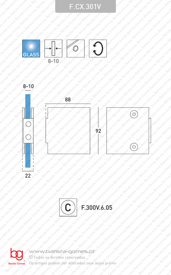 Caixa / Testa para folha oposta em vidro compat�vel com fechadura F.300V